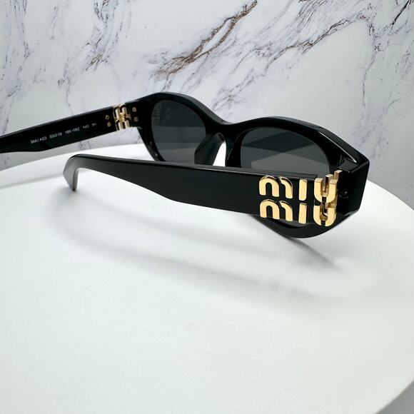 New MIU MIU Sunglasses Black Gold Rectangle Cat Eye Geometric Authentic - Picture 5 of 16